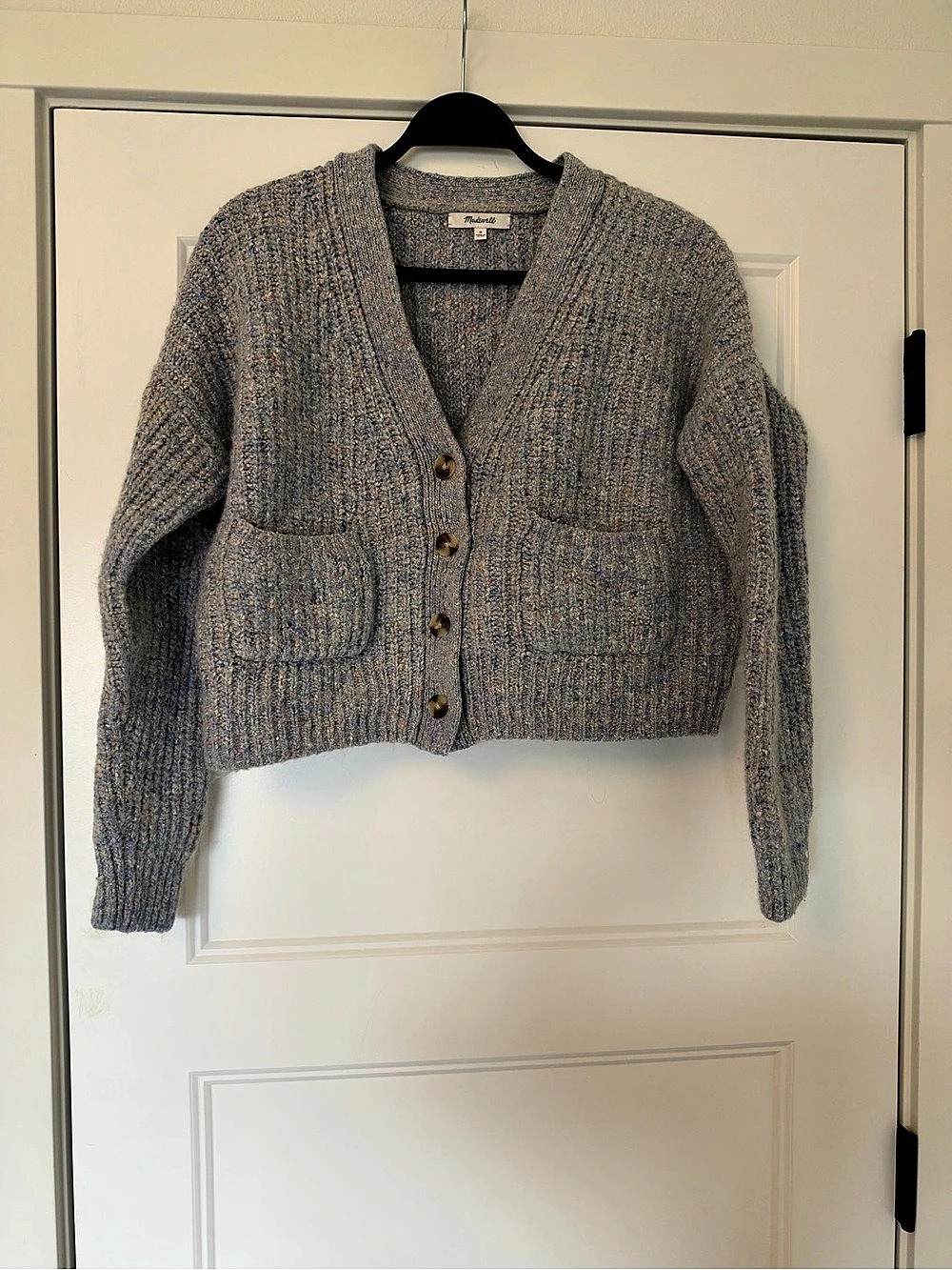 Madewell Speckled Rib Cardigan Sweater Gray & Pink